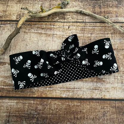 Haarband Rockabilly Totenköpfe & Pünktchen Bandana schwarz