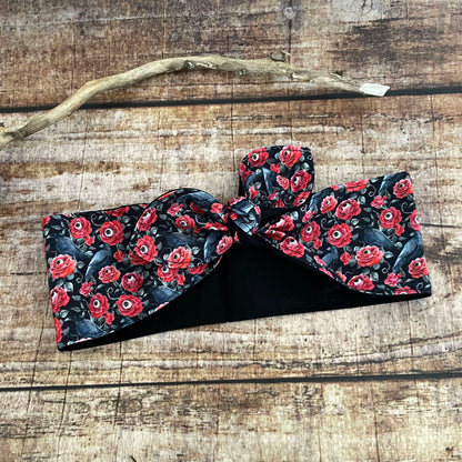 Haarband Rockabilly Augapfel-Rosen & Raben Bandana