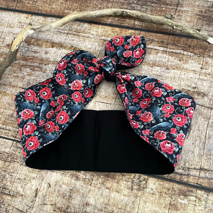 Haarband Rockabilly Augapfel-Rosen & Raben Bandana