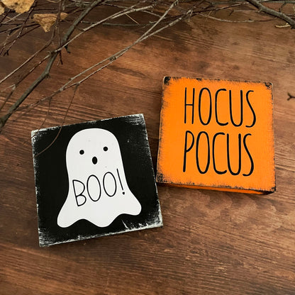 Holzschild mini Halloween BOO & HOCUSPOCUS