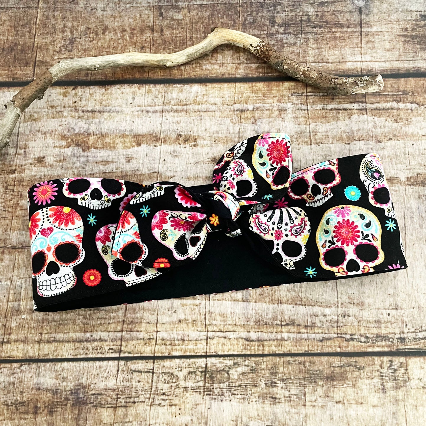 Haarband Rockabilly Calaveras Totenköpfe Bandana schwarz