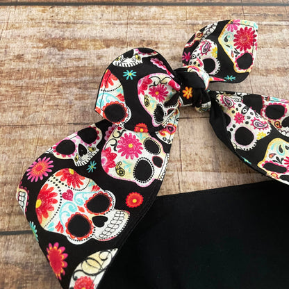 Haarband Rockabilly Calaveras Totenköpfe Bandana schwarz