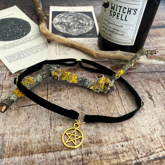Choker Halsband Pentagram Samt Witch