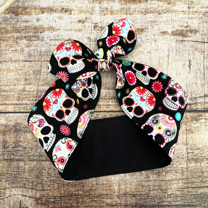 Haarband Rockabilly Calaveras Totenköpfe Bandana schwarz