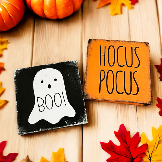 Holzschild mini Halloween BOO & HOCUSPOCUS