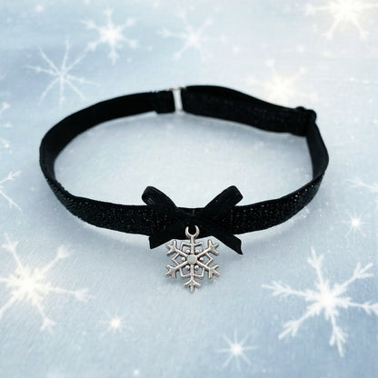 Choker Schneeflocke Halsband Glitzer schwarz