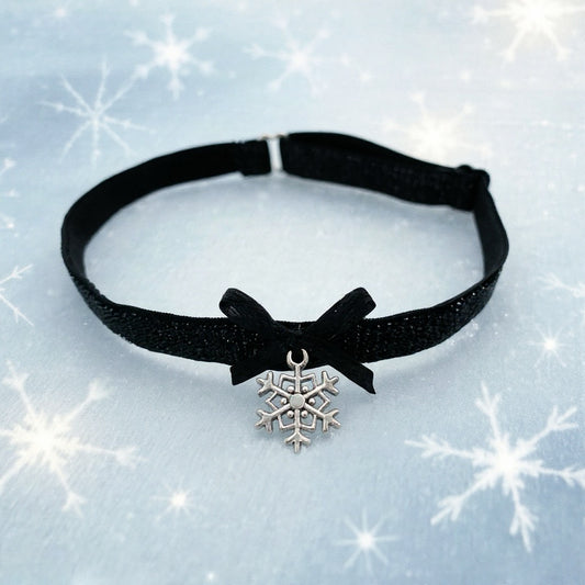 Choker Schneeflocke Halsband Glitzer schwarz