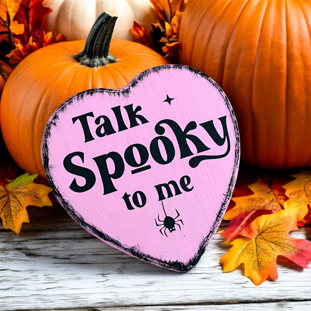 Holzschild Herz Talk spooky to me Valloween