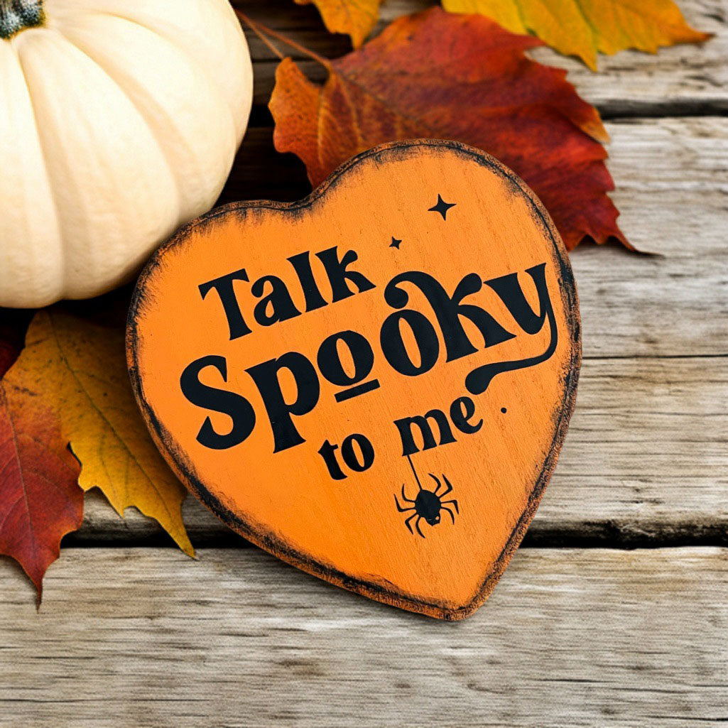 Holzschild Herz Talk spooky to me Valloween