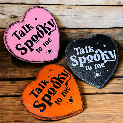 Holzschild Herz Talk spooky to me Valloween