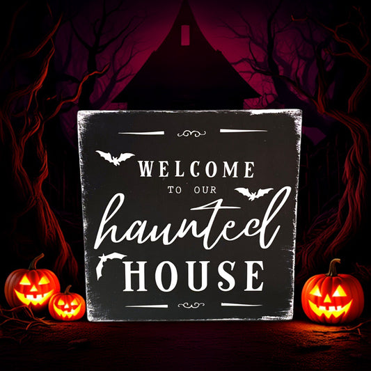 Holzschild Haunted House Dekoschild Farmhouse