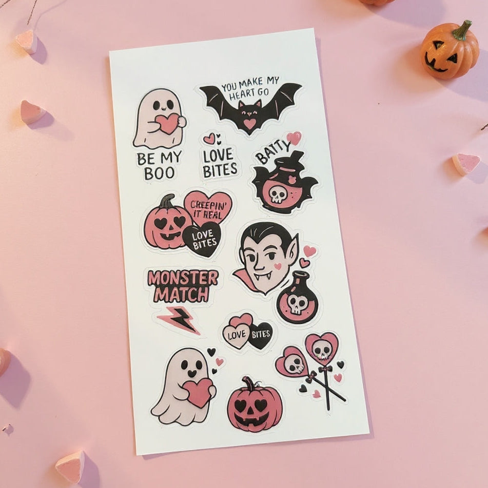 Stickerbogen Valloween – Spooky Cute Valentinstag Sticker