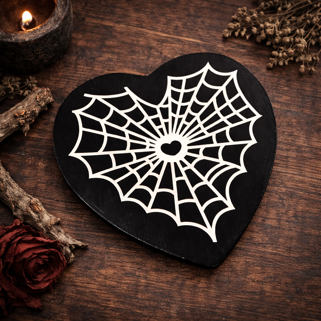 Halloween Holzschild Herz Spinnennetz