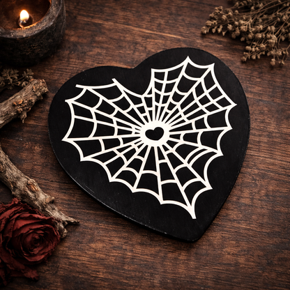 Halloween Holzschild Herz Spinnennetz