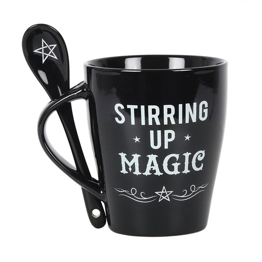 Tasse mit Löffel Stirring up Magic schwarz Hexe Halloween