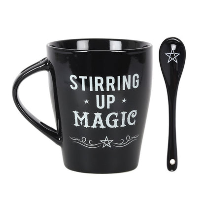 Tasse mit Löffel Stirring up Magic schwarz Hexe Halloween