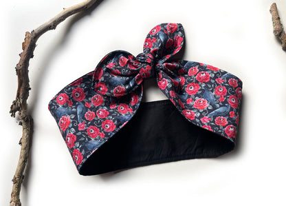 Haarband Rockabilly Augapfel-Rosen & Raben Bandana