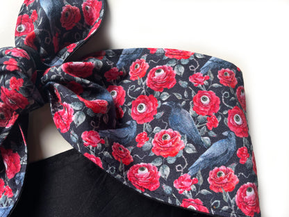 Haarband Rockabilly Augapfel-Rosen & Raben Bandana