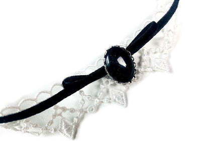 Halsband Choker Samt&Spitze schwarz weiß - Madness United Shop