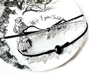 Halsband Choker Samt&Spitze schwarz weiß - Madness United Shop