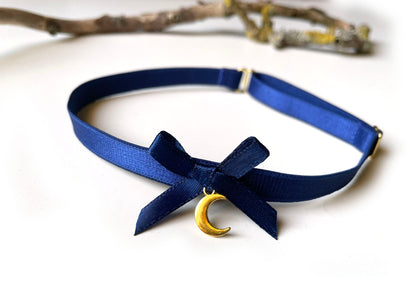 Choker Celestial Moon Halsband dunkelblau gold