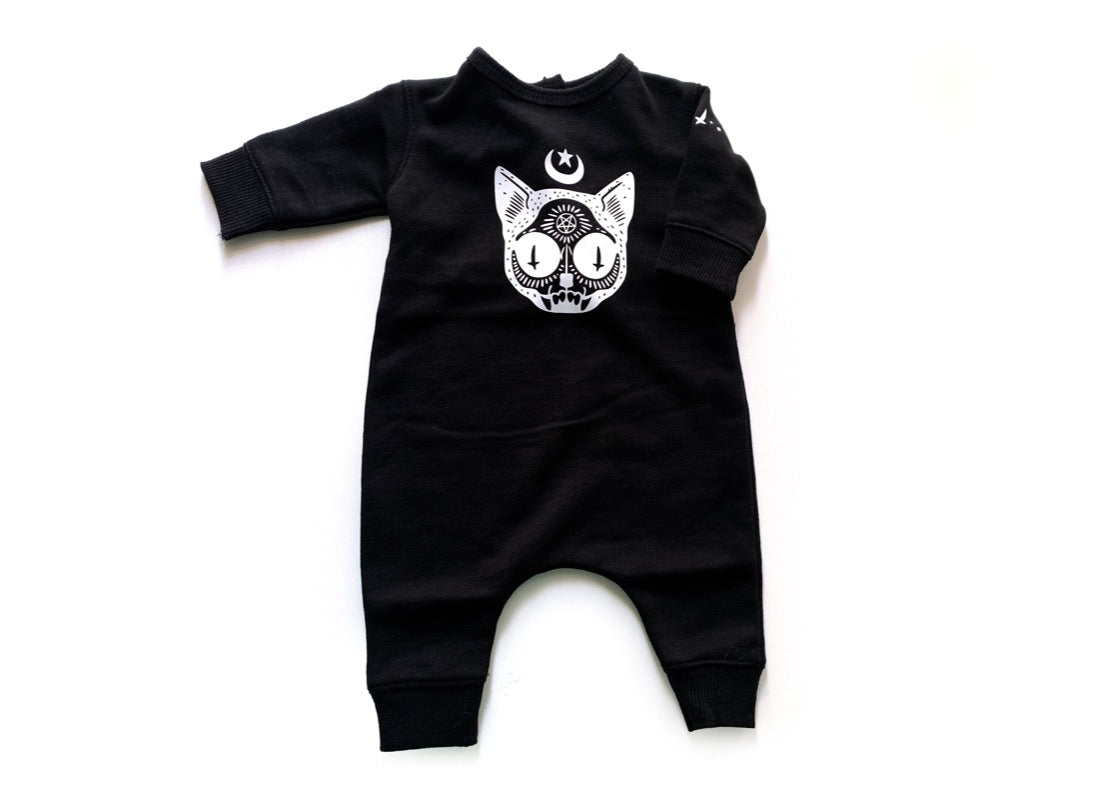 Baby Langarm-Overall Spooky Cat Pentagram schwarz Gothic