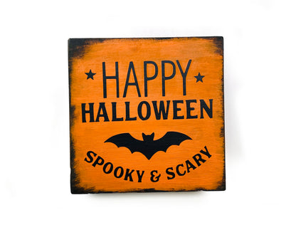 Holzblock Holzschild Farmhouse Happy Halloween orange