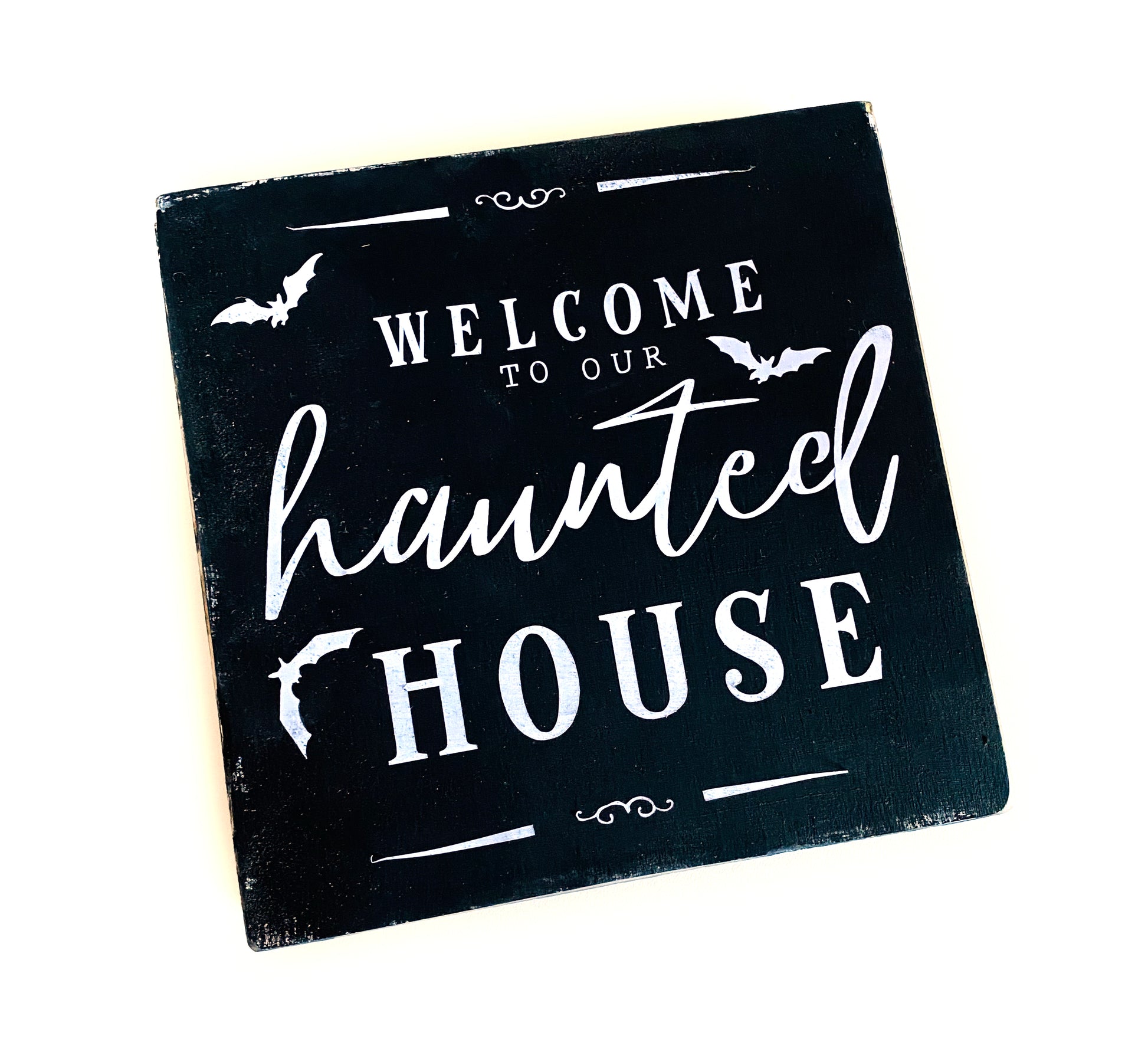Holzschild Dekoschild Haunted House schwarz Halloween gothic spooky