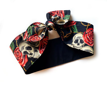 Haarband Rockabilly Skulls & Roses Bandana