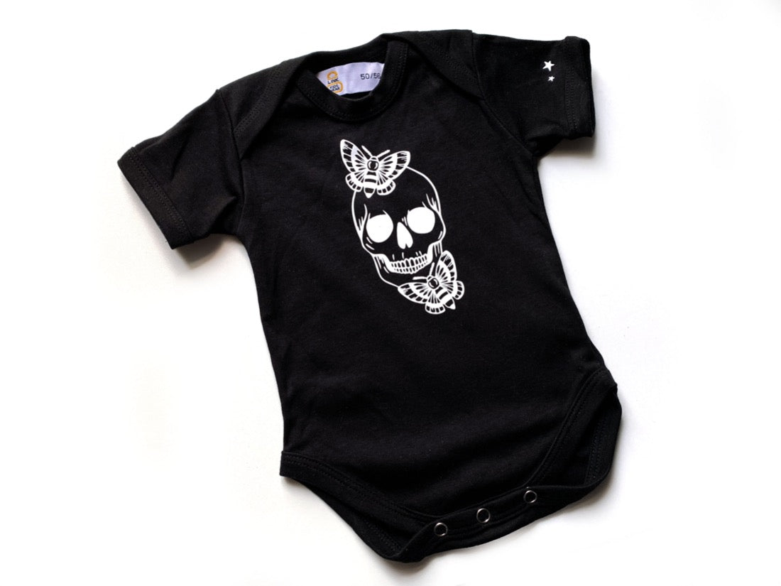 Baby Body schwarz Totenkopf Motte gothic